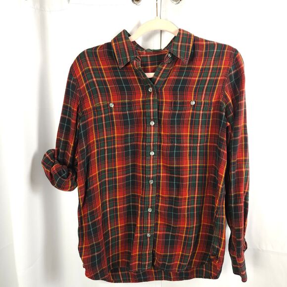 Lauren Ralph Lauren Jeans Co Womens Medium Red Plaid Roll Tab Button Down Shirt - Picture 1 of 6